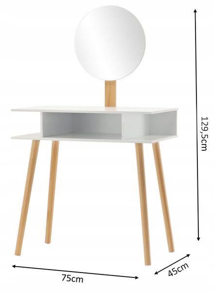 TOALETKA DO WIZAŻU BIAŁA RETRO Z OKRĄGŁYM LUSTREM + TABORET *5803