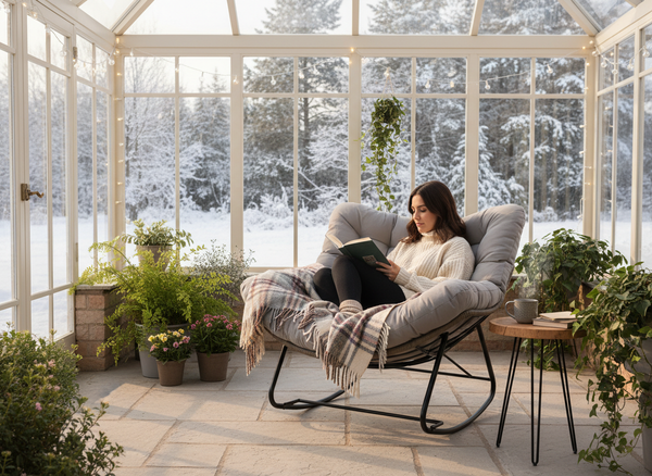 FOTEL BUJANY "SVINGA" 112 x 104 x 69 CM BRĄZOWY RATTAN, SZARE PODUSZKI