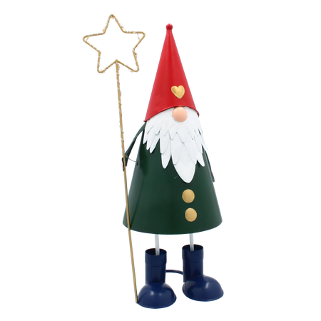 CHRISTMAS DECORATION - METAL GNOME WITH STAR LED 13 x 13 x 37 CM
