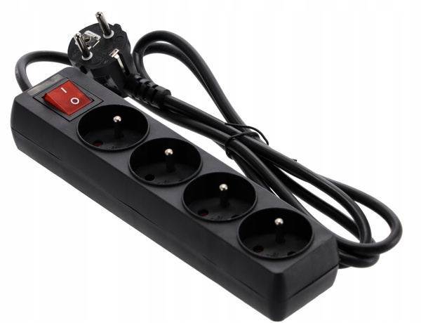EXTENSION CORD POWER STRIP WITH SWITCH 4 SOCKETS 1.5M BLACK