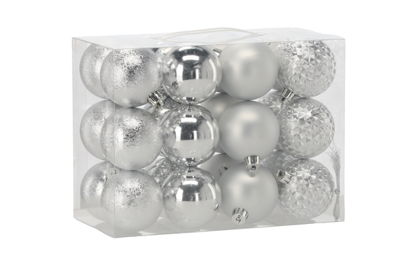 Súprava 24 ozdobných gúľ 6 cm červená/zlatá/silver mix vzorov *7252