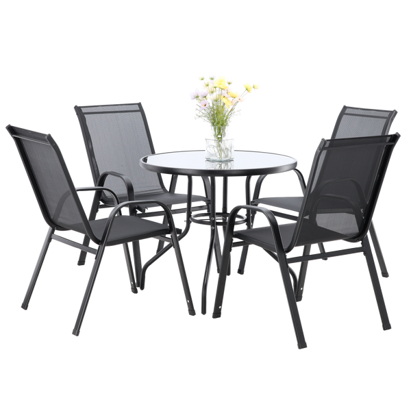 ZESTAW MEBLI OGRODOWYCH - 4 KRZESŁA + OKRĄGŁY STOLIK - CZARNY
