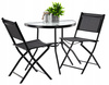 ZESTAW MEBLI BALKONOWYCH - STOLIK POŁÓWKA + 2 SKŁADANE KRZESŁA  - CZARNY