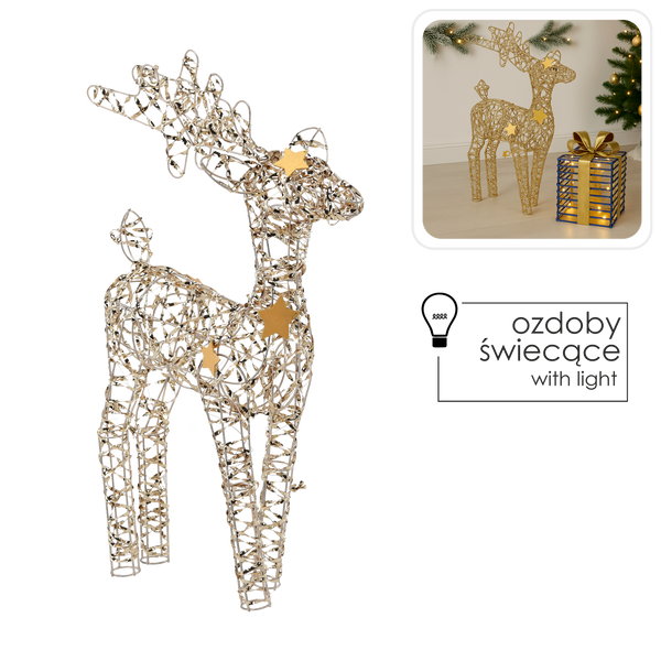 OZDOBA ŚWIĄTECZNA - RENIFER LED 50 CM SZAMPAŃSKIE ZŁOTO *6260