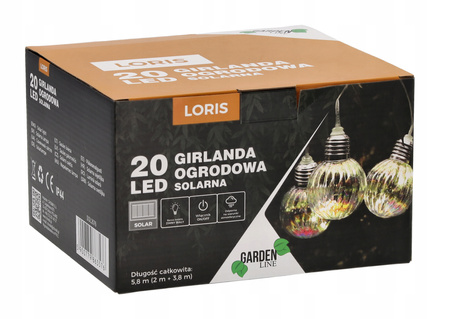 SOLAR GARDEN GARLAND LENGTH 2 + 3.8 M LORIS 20 LED COOL WHITE