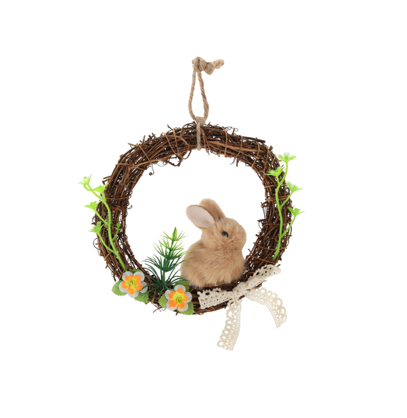 VELIKONOČNÍ DEKORACE - VĚNEC S KRÁLÍČKEM 15 x 15 x 3 CM MIX 3 BARVY *9229