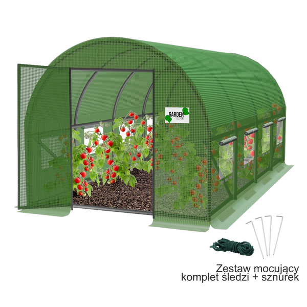 TUNEL FOLIOWY OGRODOWY 4 SEGMENTOWY ZIELONY 6 x 3 x 2 M Z DRZWIAMI NA ZAWIASIE