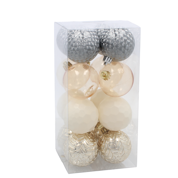 SET OF 16 ORNAMENTS 6 CM CHAMPAGNE/GRAY/WHITE