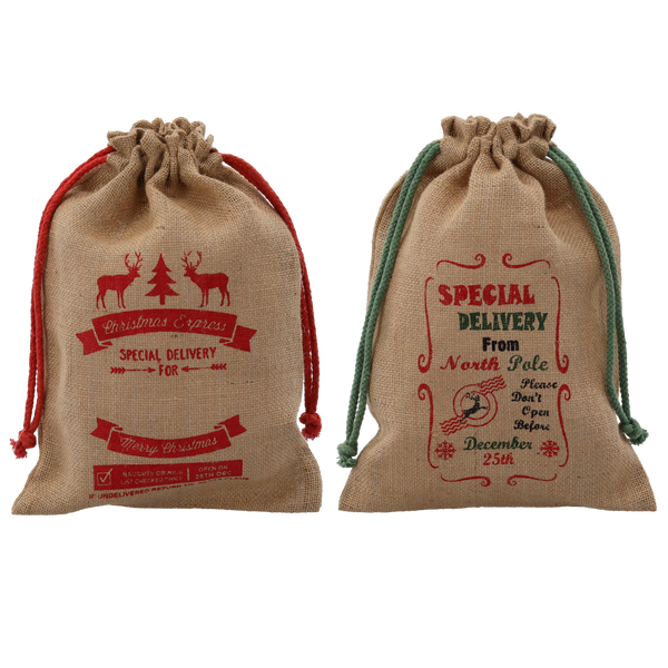 SAC CADOU CRĂCIUN. 28 x 40 CM DIN JUTĂ MIX MODELE ambalare=10buc *4136