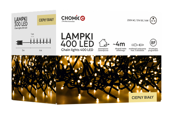 LED CLUSTER 400L TEPLÁ BÍLÁ, DÉLKA 3 + 4 M VNĚJŠÍ/VNITŘNÍ *8141