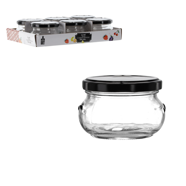 SKLENICE 150 ML PLOSHATÁ S ČERNÝM METALOVÝM UZÁVĚREM balení=6 ks *2363