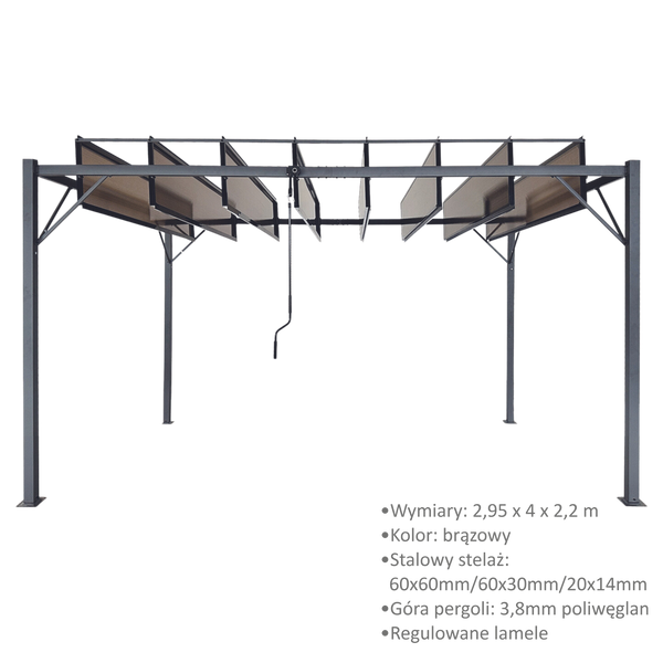 PERGOLA OGRODOWA Z RUCHOMYMI LAMELAMI Z POLIWĘGLANU 3 x 4 M BRĄZOWA