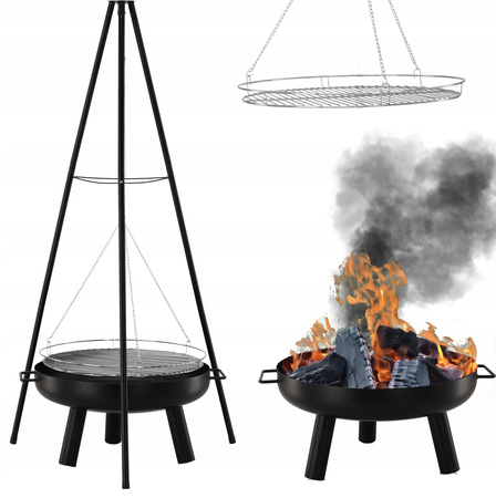 GRILL PENDULAT REGULABIL PE TREI PICIOARE 64,5 x 64,5 x 150 CM *6032