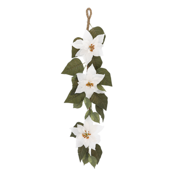 CHRISTMAS DECORATION - ARTIFICIAL GARLAND 90 CM WITH 3 FLOWERS WHITE