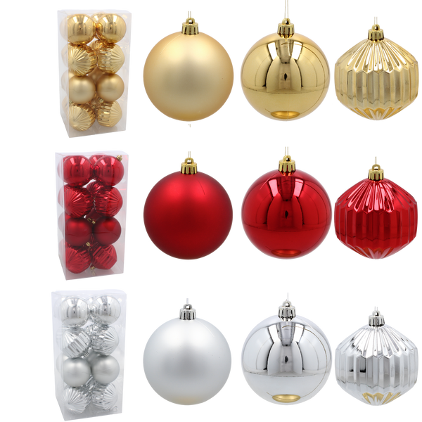 KPL. 16 BOMBEK 8 CM RED / GOLD / SILVER *3788