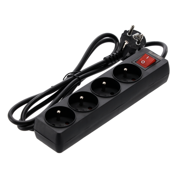 EXTENSION CORD POWER STRIP WITH SWITCH 4 SOCKETS 1.5M BLACK