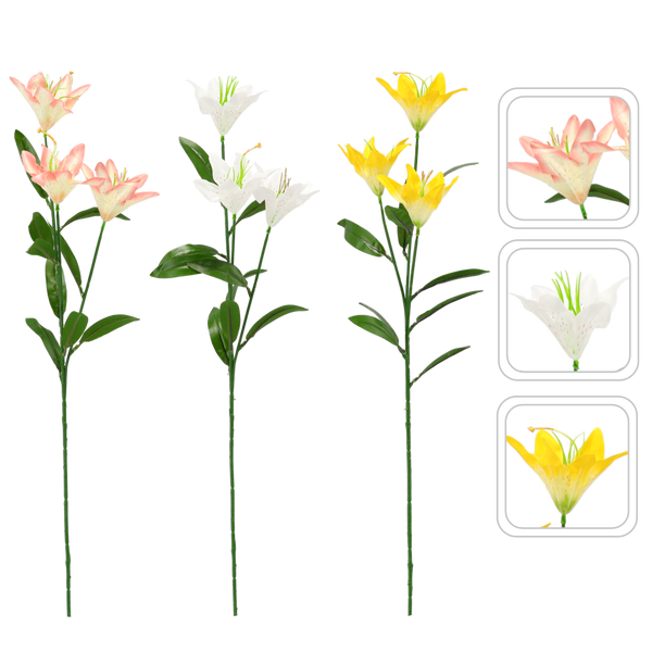 SZTUCZNA GAŁĄZKA - LILIA Z TRZEMA KWIATAMI 64 CM MIX KOLORÓW opak=60 szt *3000