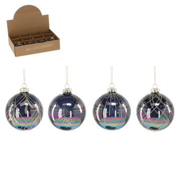 SKLENĚNÁ BAUBLE - ČERNÝ LESK MIX VZORŮ 8 CM disp=12ks *1907
