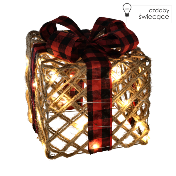 ORNAMENT DE CRĂCIUN - CADOU CU FUNDĂ DIN JUTĂ 25 CM LED *1277