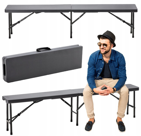 FOLDING CAMPING BENCH 180 X 25 X 43 CM GRAY