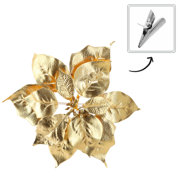 FLORĂ ARTIFICIALĂ - STEAUA BETLEHEMULUI 25 CM PE CLIPS AURIE ambalaj=12 buc *3858