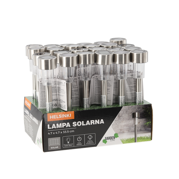 SOLAR LAMP HELSINKI 4.7 x 4.7 x 33.5 CM disp.24pcs