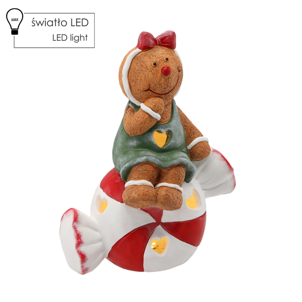 FIGURKA BOŻONAR. - PIERNIKOWY LUDZIK SIEDZĄCY NA CUKIERKU 26,5 X 15 X 35 CM LED *0981