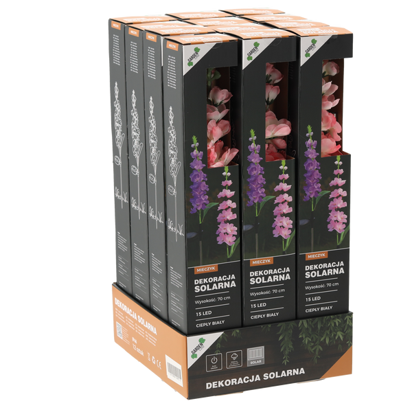 SOLAR LAMP H 70 CM GLADIOLUS 15 LED WARM WHITE MIX COLOR DISPLAY=24PCS
