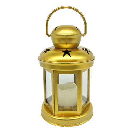 LAMPION CU TIMP LED 10 x 10 x 19 CM - ARGINTIU / AURII / ROȘU disp=9buc *9379
