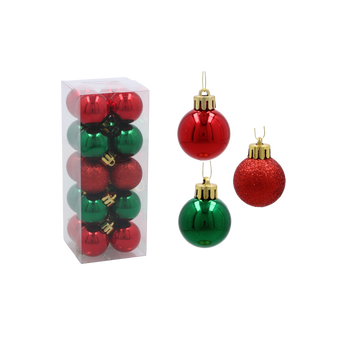 SET OF 20 BAUBLES 3 CM RED/GREEN