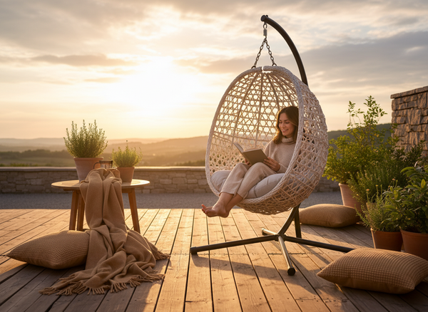 FOTEL WISZĄCY SKŁADANY DRIM - SZARY, SZARA PODUSZKA, CZARNA RAMA 