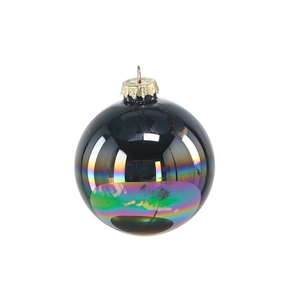 SET OF 4 GLASS BAUBLES 8 CM WITH OIL EFFECT