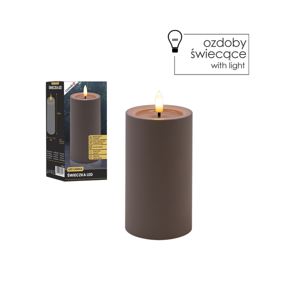 LED CANDLE GREY 7 X 12,5 CM