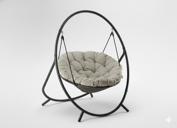 FOTEL WISZĄCY PATIO - JASNO BEŻOWA PODUSZKA, SZARA RAMA 115,5X140X167,5CM