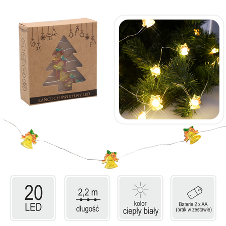 LED ŘETĚZEC SVĚTELNÝ ZVONEČEK 20 L NA BATERIE balení=20ks *0191