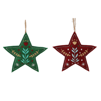 CHRISTMAS DECORATION HANGING STAR 10 X 2 X 18 CM GREEN/BURGUNDY pack=12pcs