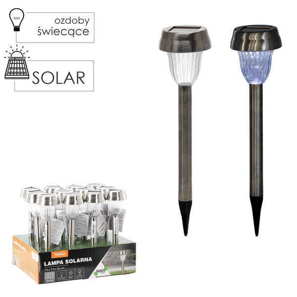 SOLAR LANTERN MINO 7.5 x 7.5 x 36 CM SILVER COLD WHITE disp=12pcs