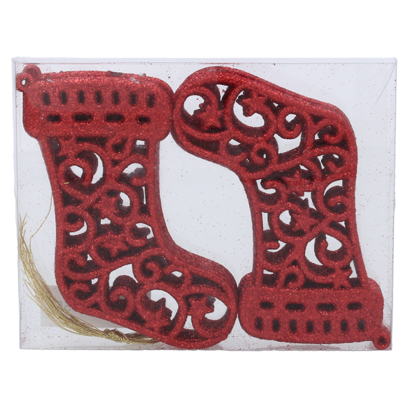 SADA 12 VÁNOČNÍCH OZDOB - BOTY 10 CM ČERVENÉ/ZLATÉ/FRKVENÉ *3553