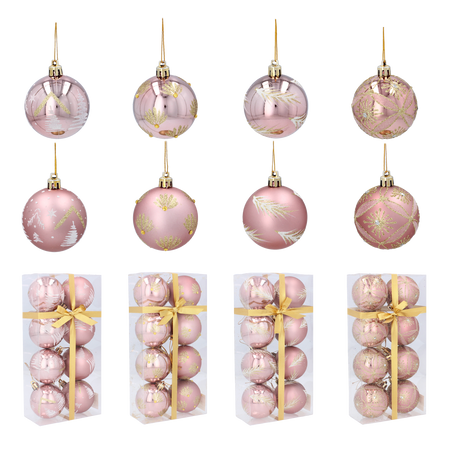 Set de 8 globuri de brad roz de 6 cm mix de modele *9785