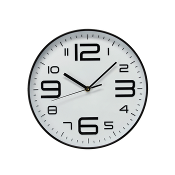 HANGING ROUND CLOCK 30.2 X 30.2 X 4.3 CM WHITE WITH BLACK NUMBERS