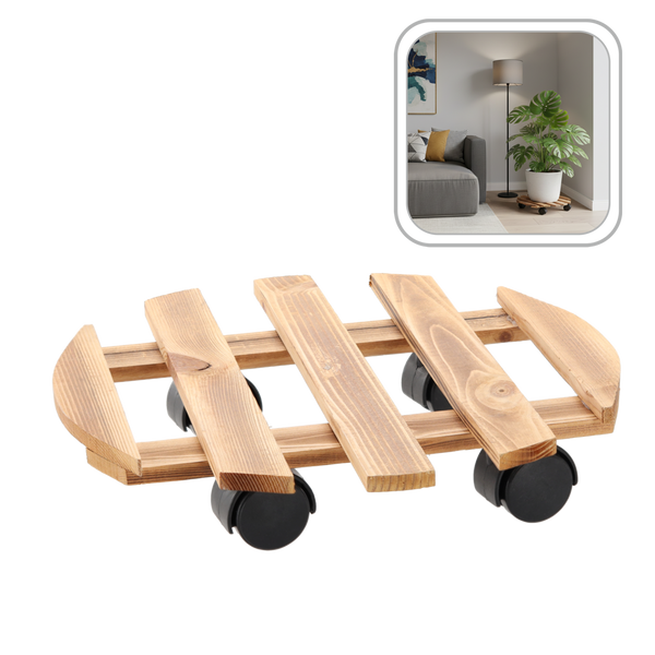WOODEN POT STAND WITH WHEELS