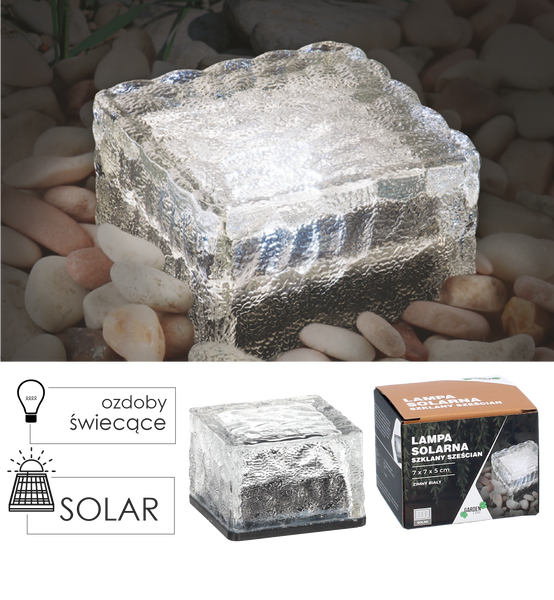 SOLÁRNÍ SVÍTLENÍ 7 x 7 x 5 CM SKLENĚNÝ KOSTKA LED STUDENÁ BÍLÁ *3699
