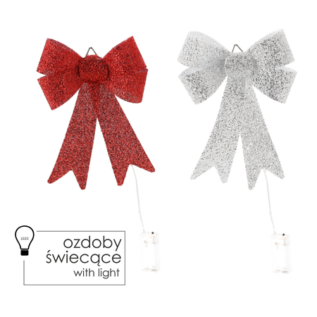 LED CHRISTMAS BOW 8L 22 x 30 CM RED/SILVER