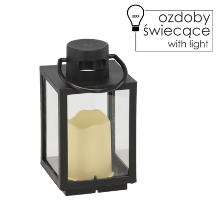 ŚWIĄTECZNY LAMPION 11 x 11 x 20,5 CM Z WKŁADEM LED CZARNY *2539