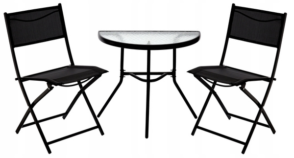 ZESTAW MEBLI BALKONOWYCH - STOLIK POŁÓWKA + 2 SKŁADANE KRZESŁA - CZARNY
