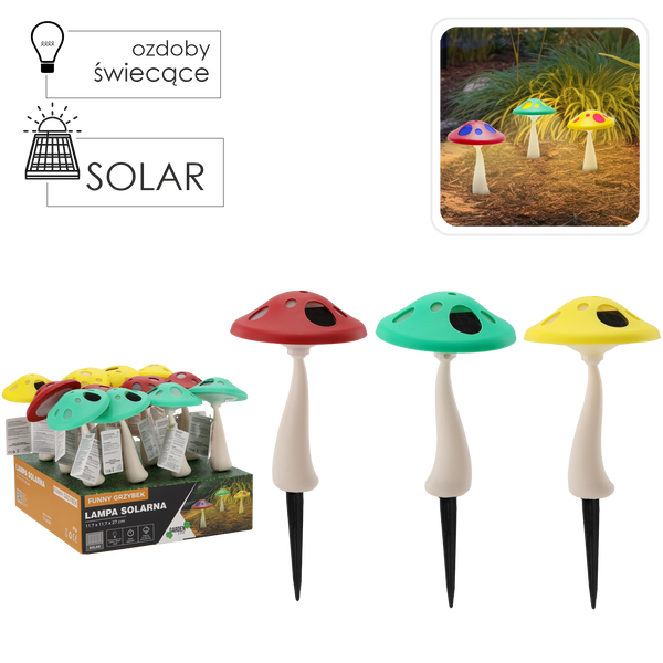 LAMPĂ SOLARĂ FUNNY CIUPERCI 11,5 x 11,5 x 27 CM MIX CULORI disp=12buc *6070