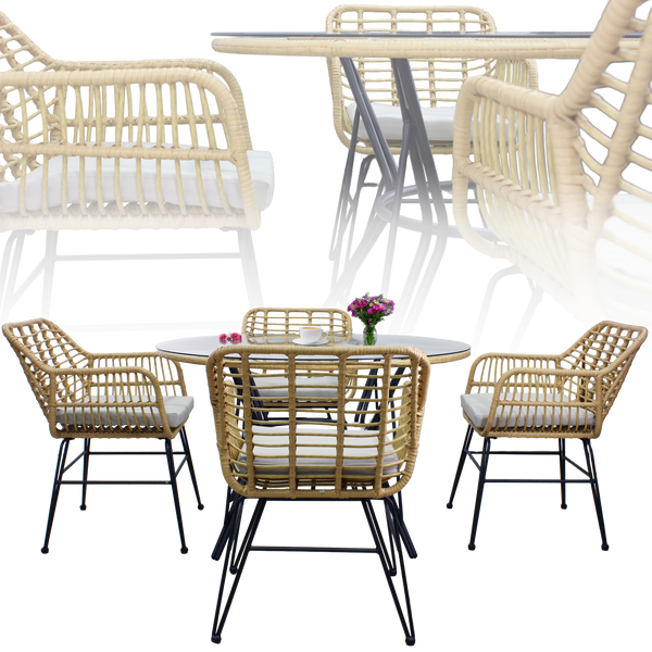 SET DE MOBILIER PENTRU GRĂDINĂ (MASĂ, 4 SCAUNE) - MARO, PERNITE - GRI *7503