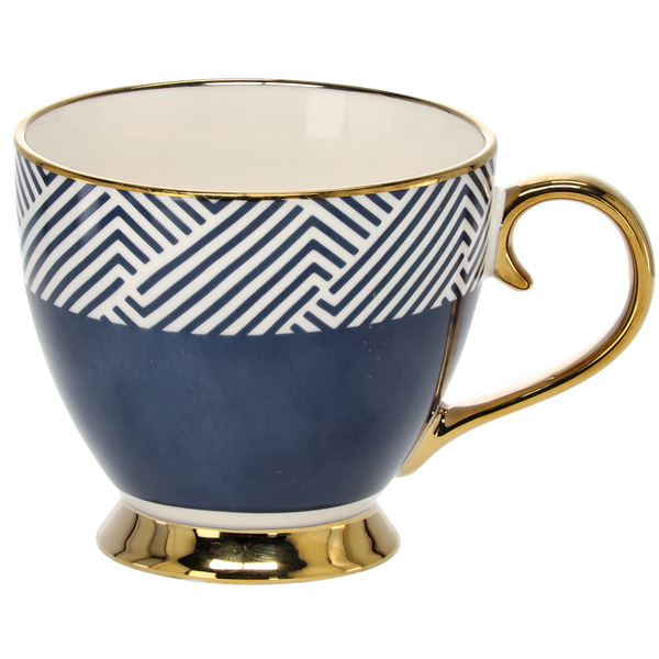 HRNČEK PORCELÁNOVÝ 445 ML NA NOŽIČKE MODRO/ZLATÝ MIX VZOROV balenie=1ks *7963