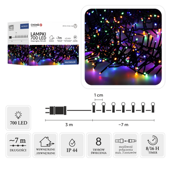 LAMPKI LED CLUSTER 700L MULTIKOLOR, DŁ. 3 + 7 M WEWN/ZEWN *8196
