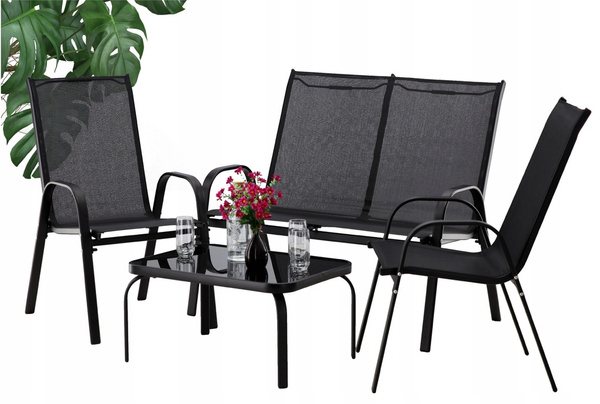 SET DE MOBILIER PENTRU GRĂDINĂ CU MASĂ - NEGRU*6397